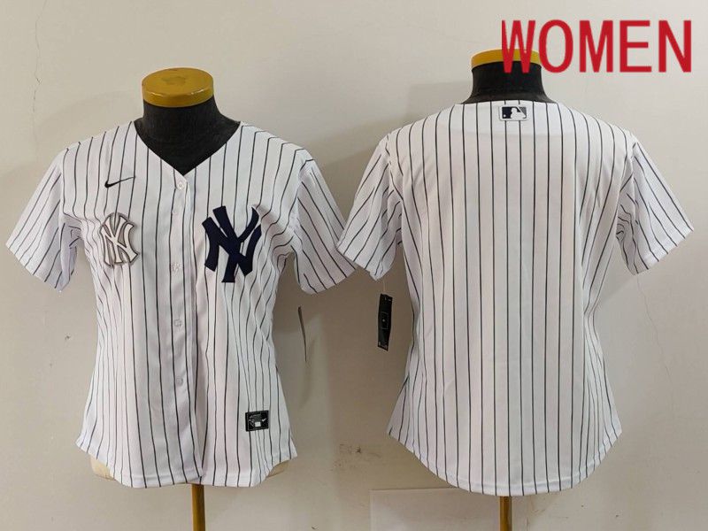 Women New York Yankees Blank White stripe Game 2024 Nike MLB Jersey style 3